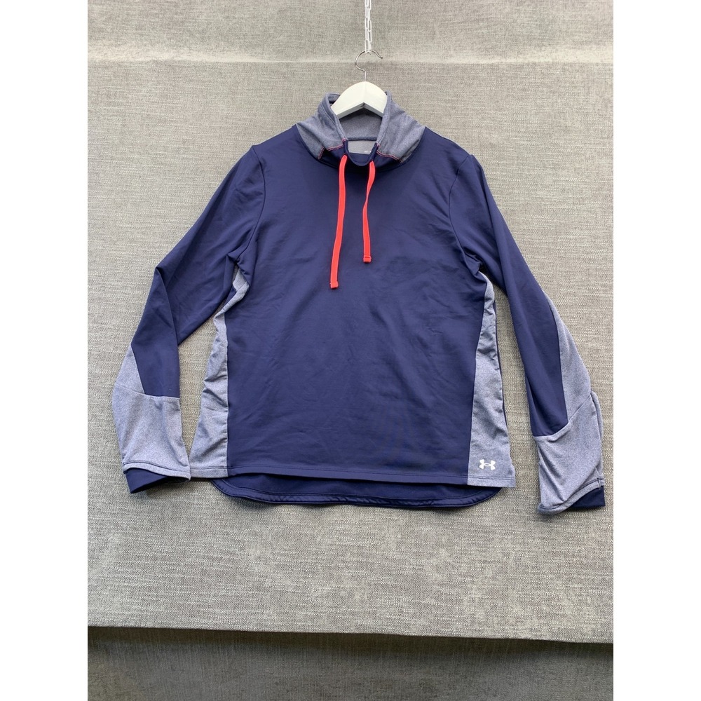 Under Armour ColdGear Sweater Women Medium Blue Loose Fit Funnel Neck Curved Hem
